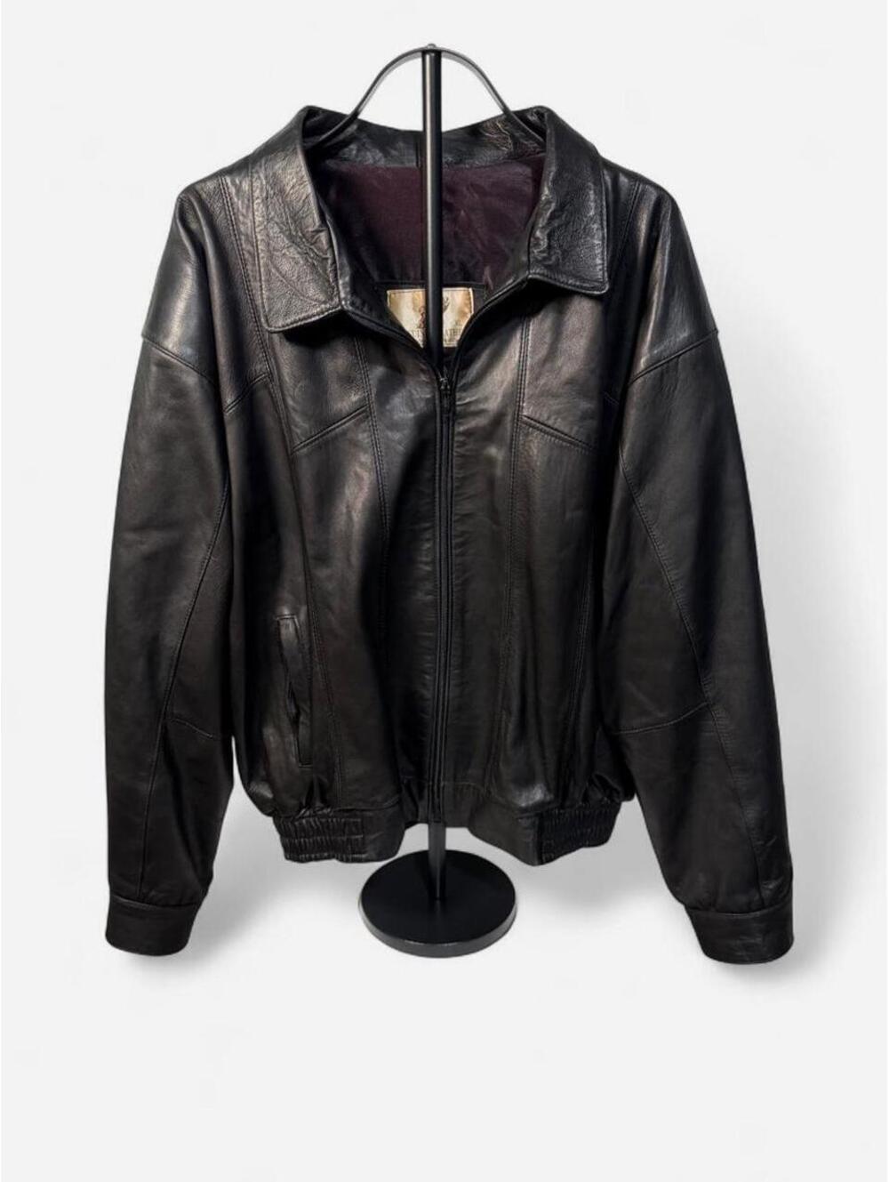 Vintage Genuine Leather Bomber Jacket XL Made in Mexico Lined Brown